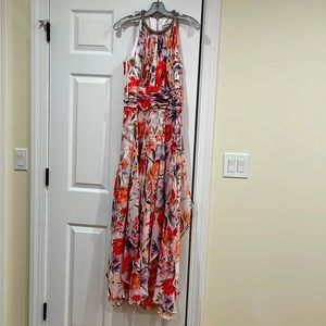 Calvin Klein Women's Sleeveless Halter Neck Keyhole Gown with Tiered Skirt